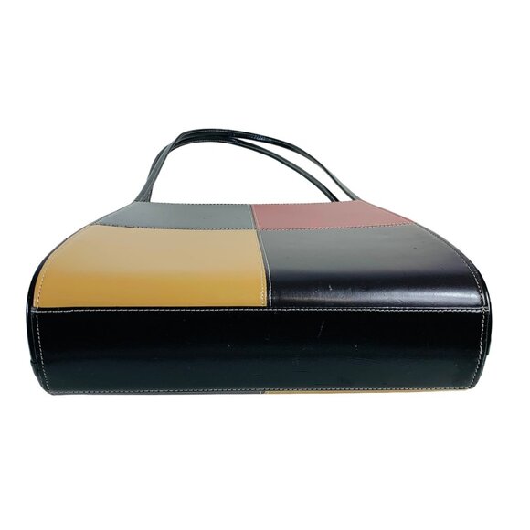 Y2K Colorblock Patchwork Shoulder Bag With Long Straps Faux Leather Purse VTG - Picture 3 of 12